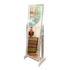 Lucite standing mirror with pivoting base