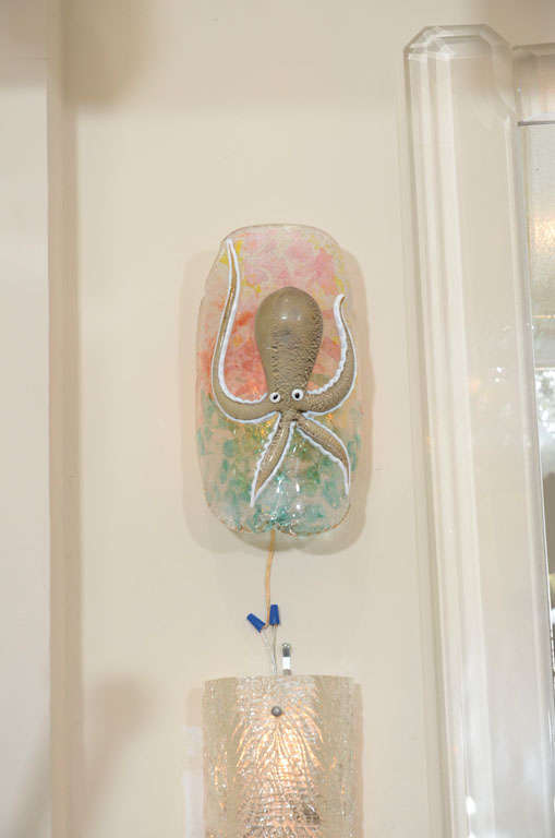 Single whimsical Murano glass octopus sconce by Seguso