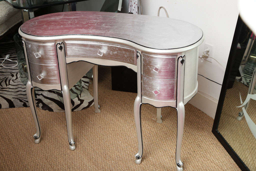Silver Leaf French Style Kidney Shape Vanity Desk At 1stdibs American Silver Leaf French Style Kidney Shape Vanity Desk For
