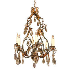 Wrought Iron and Crystal Chandelier