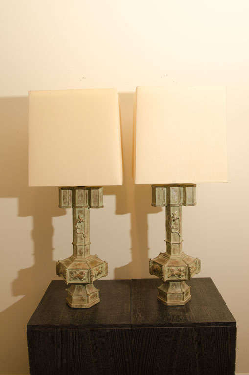 American Exquisite Pair of Lizard Lamps by James Mont