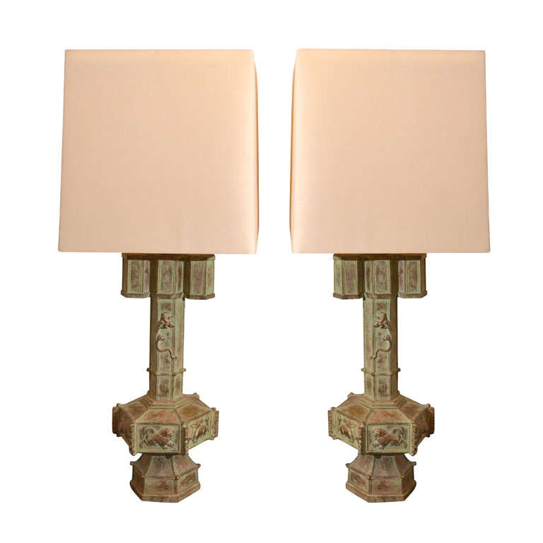 Exquisite Pair of Lizard Lamps by James Mont