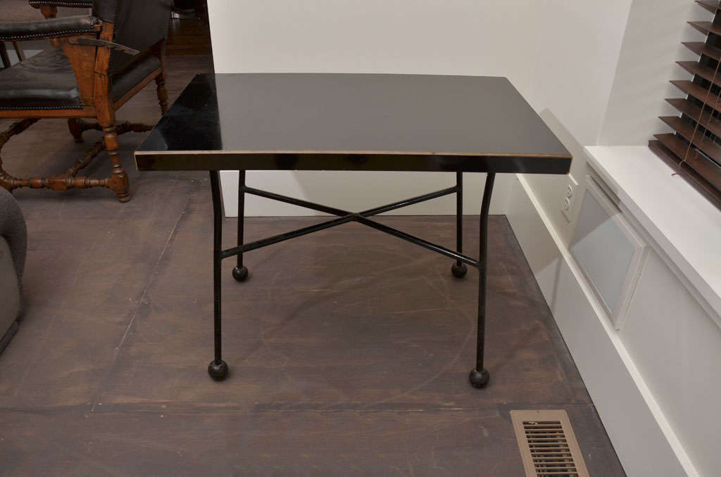 Black Melamine Table With Metal Base by Maurice Pre