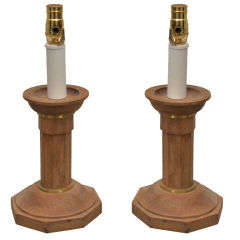 Pair of Oak Candlesticks Converted into Lamps 11