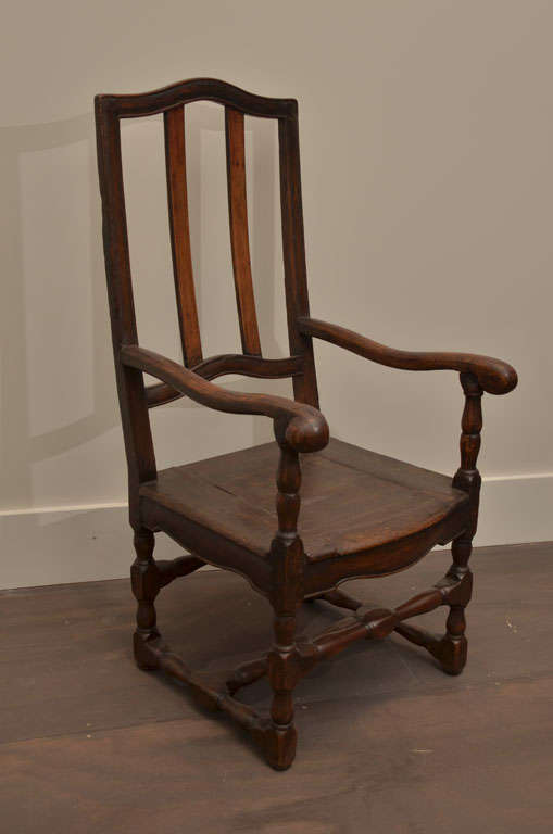 A beautiful French, wooden Fauteuil with turned arms and legs., 19th C. 