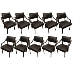 Set of 10 Jacques Adnet Arm Chairs