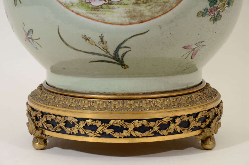 Impressive Famille Rose Celadon Ground Vase, 19th Century 7