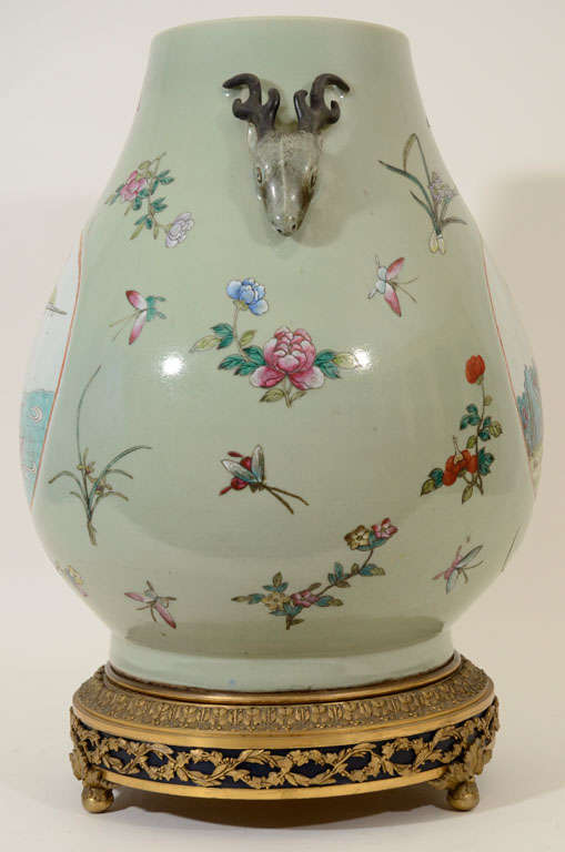 Impressive Famille Rose Celadon Ground Vase, 19th Century 2