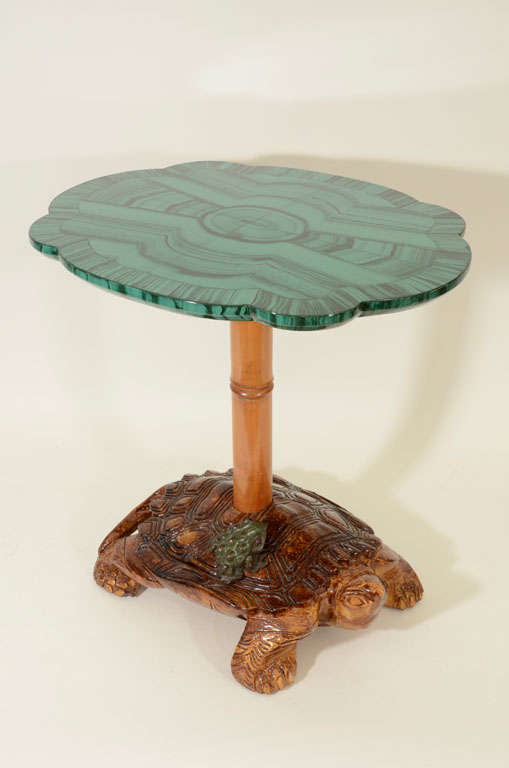 Vintage Faux Malachite Yale Burge Turtle Table, c. 1970's