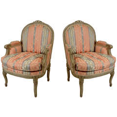 Pair Louis XVI Style Painted Bergeres, Italy, 20th C.