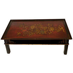 Black & Red Lacquer Chinoiserie Coffee Table, Paris, c. 1950