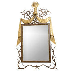 Gilt & Patinated Iron Mirror, After Poillerat, Late 20th Century