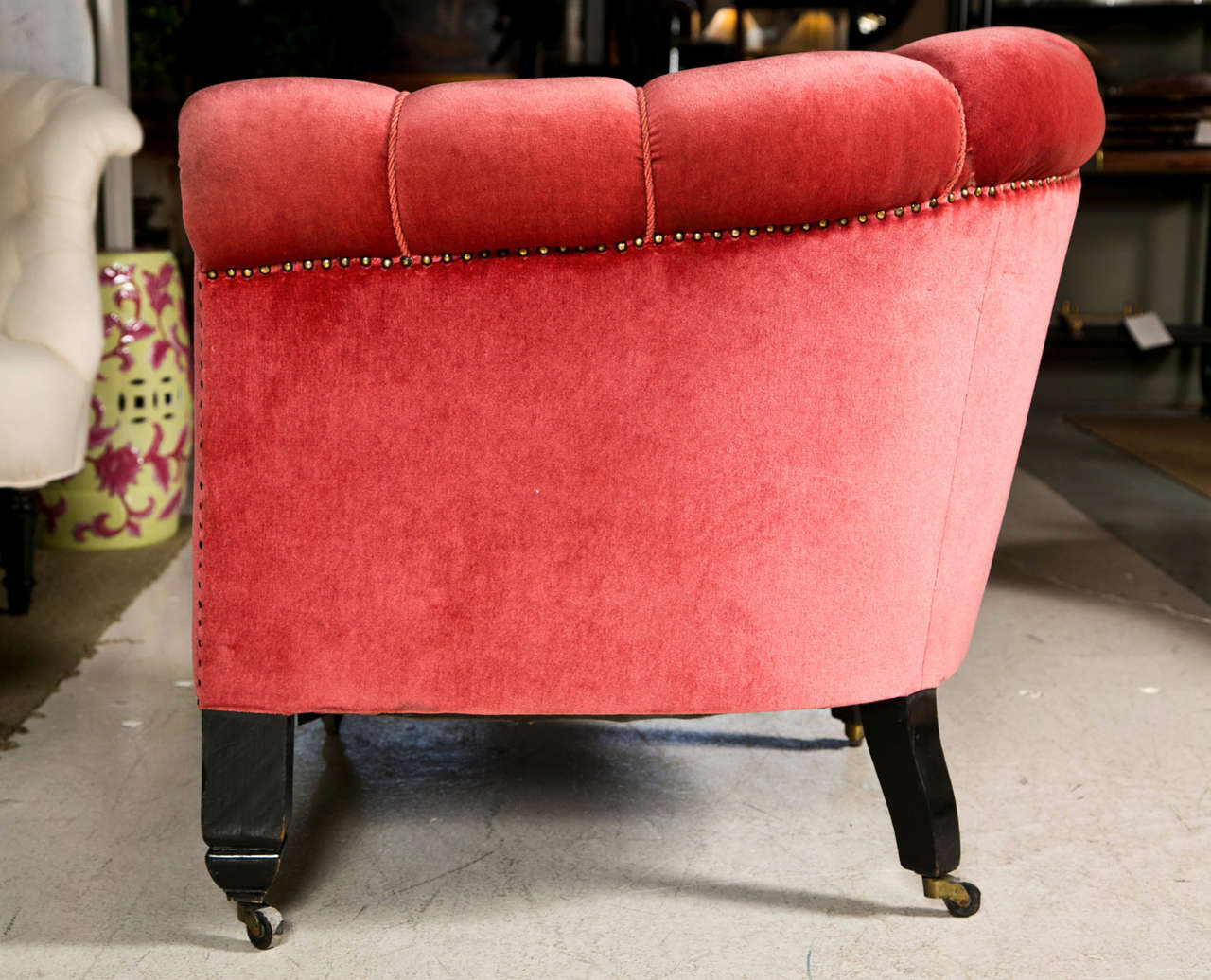 Mid-20th Century 1940's English Channel Back Barrel Chairs with Nail Head Detail