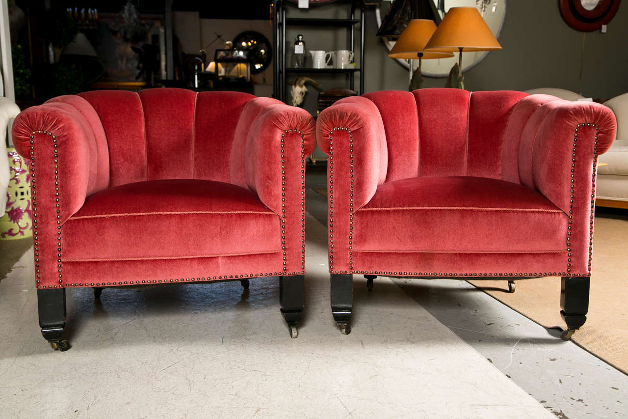 1940's English Channel Back Barrel Chairs with Nail Head Detail 4