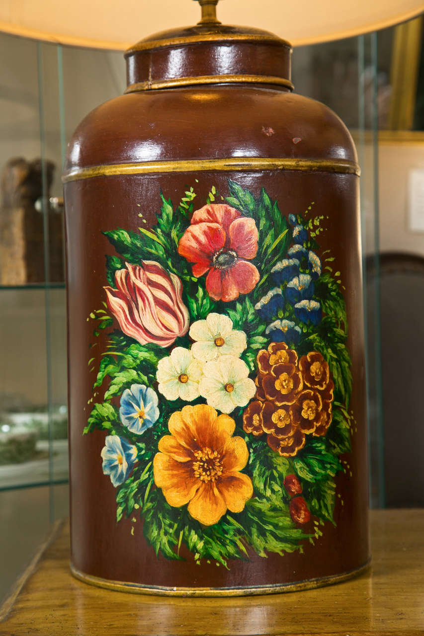 English Victorian Painted Tole Tea Caddy Lamps