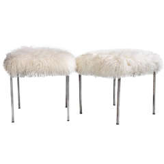 Mid-Century Italian Chrome Stools with Tibetan Lamb Upholstery