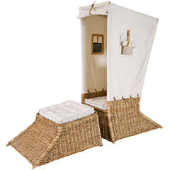 Covered Italian Wicker Chair and Ottoman