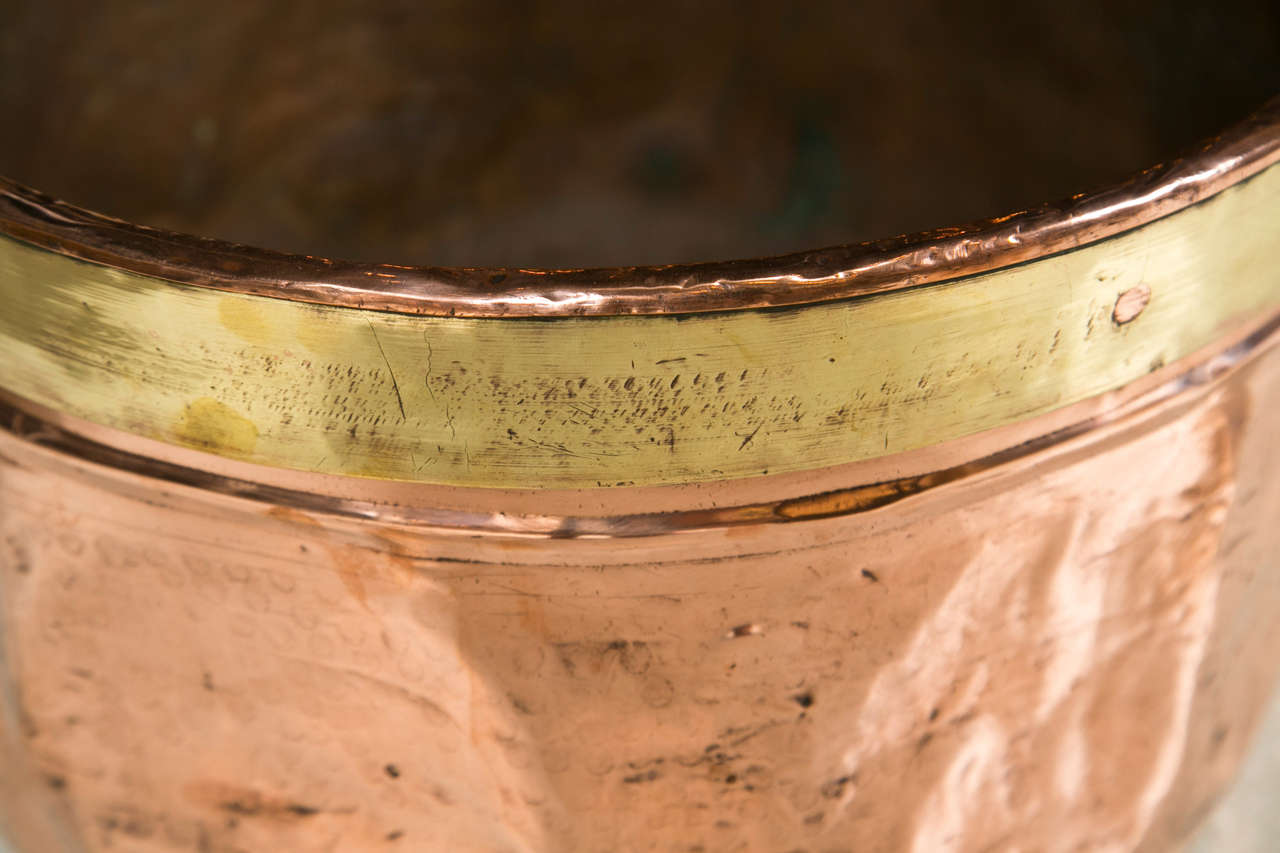 French Copper Grape Pot with Brass Band and Steel Handle