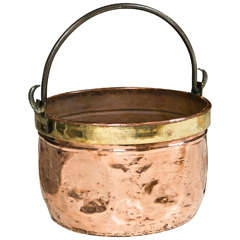 Vintage French Copper Grape Pot with Brass Band and Steel Handle