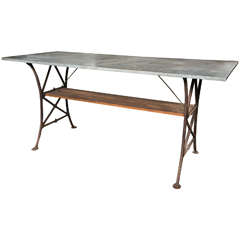Industrial Tin Top Table  with Wooden Shelf
