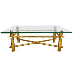 Faux Bamboo Gilt Coffee Table with Glass Top