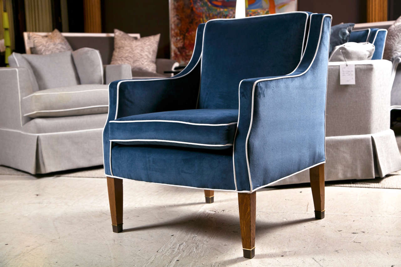 Mid-Century Club Chairs with Blue Velvet Upholstery 1