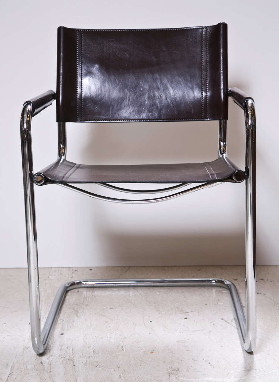 Set of Eight Italian Leather and Chrome Chairs by Stendig at 1stDibs