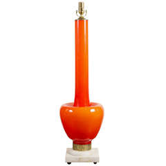 Amazing Orange Glass Lamp with White Marble Base