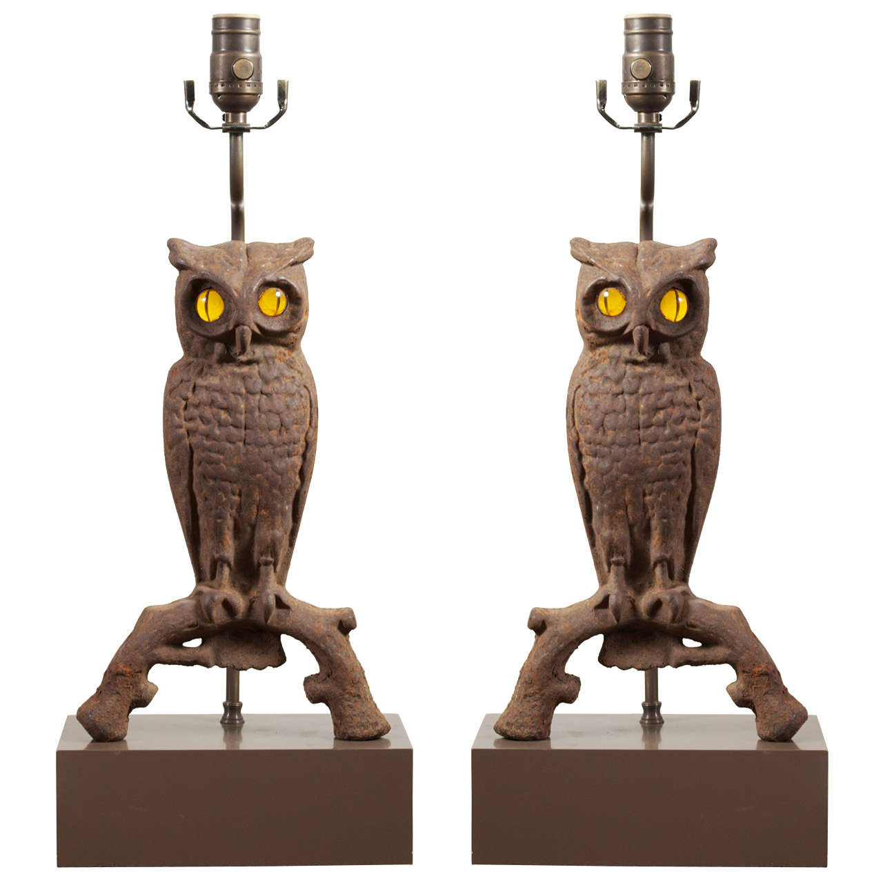 Pair of American Andirons Transformed to Lamps