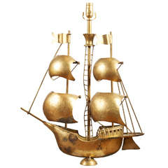 Vintage Handcrafted Gold Ship