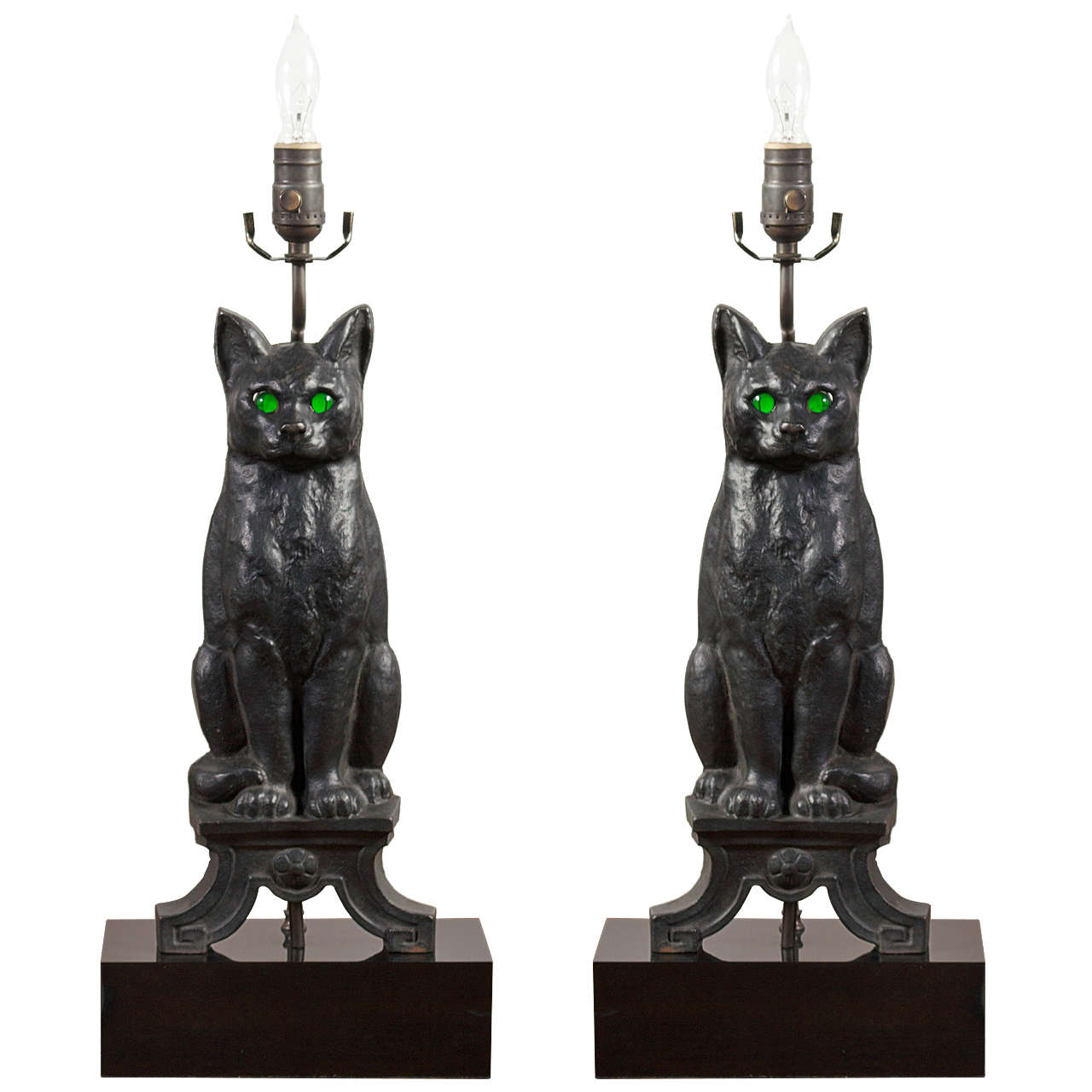 Pair of Antique Andirons "Cat" as Table Lamps at 1stDibs