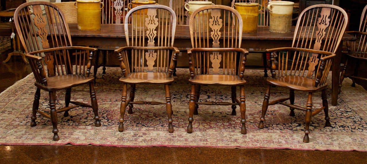 Set of eight high-back windsor armchairs, English, circa 1850.