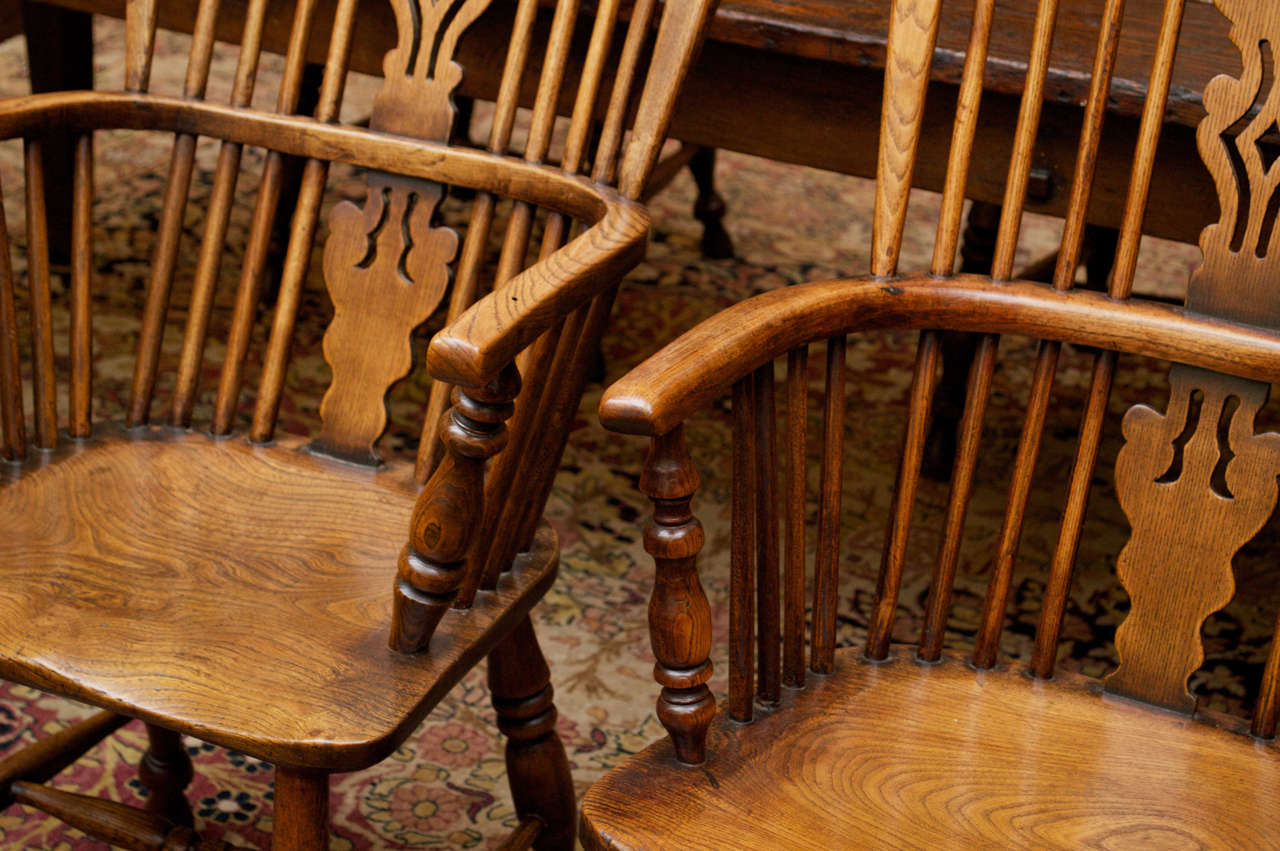 Oak Set of Eight High-Back Windsor Armchairs, English, circa 1850 For Sale