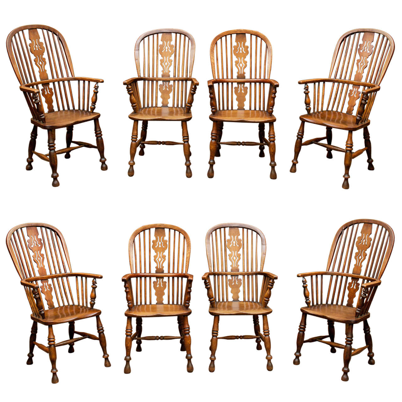 Set of Eight High-Back Windsor Armchairs, English, circa 1850 For Sale