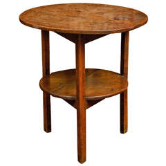 English Fruitwood Cricket Table With Round Lower Shelf, Circa 1840
