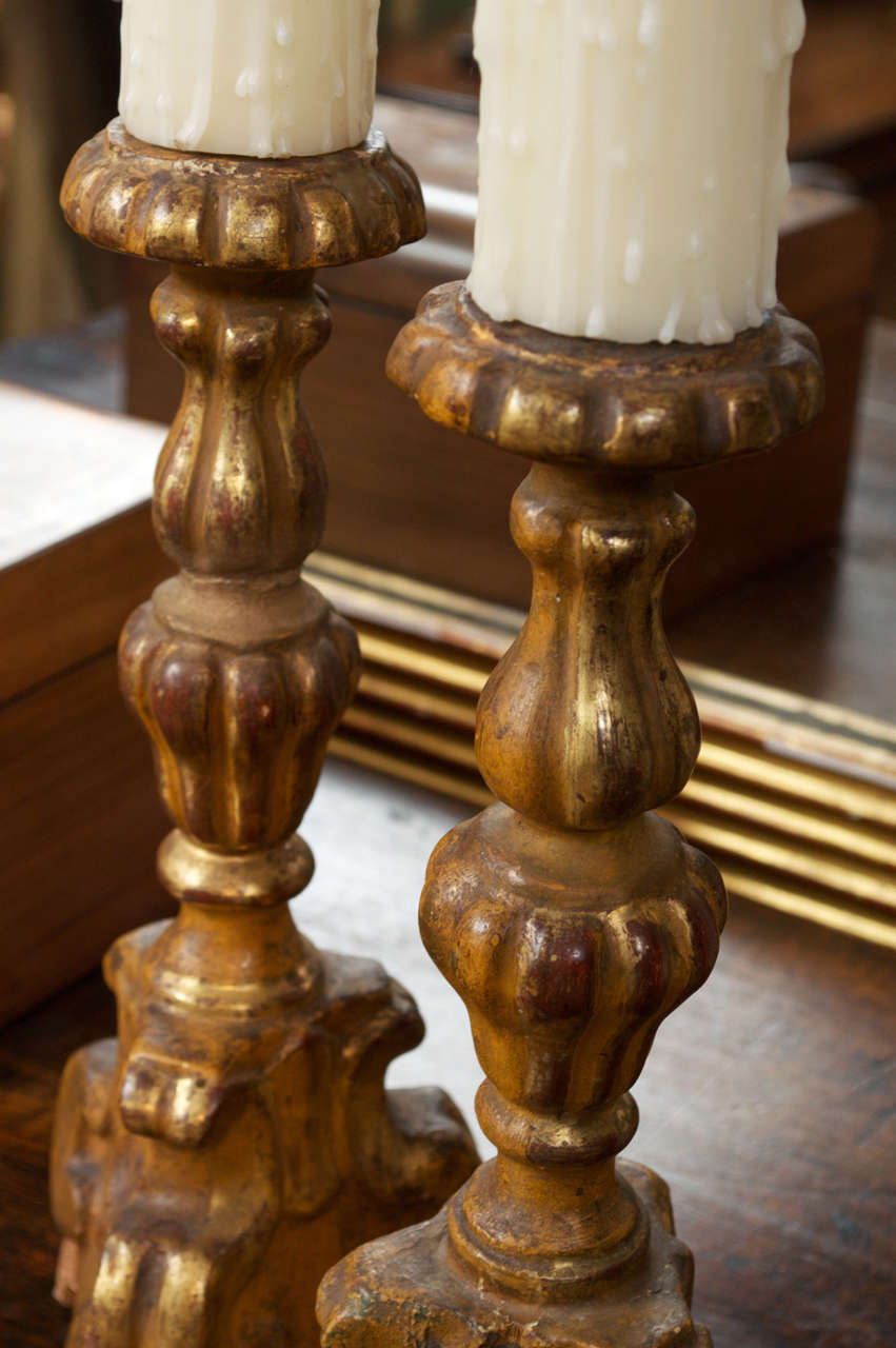 Pair of Small-Scale Carved Giltwood Candlesticks, French, circa 1780 For Sale 2