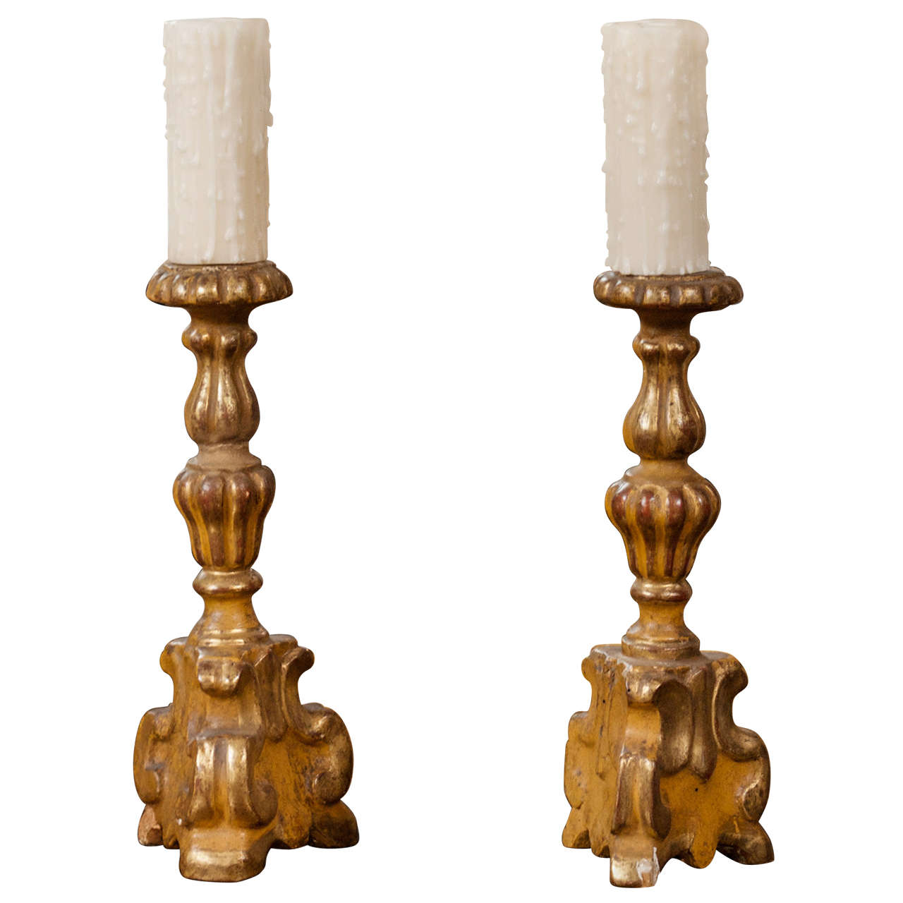Pair of Small-Scale Carved Giltwood Candlesticks, French, circa 1780 For Sale