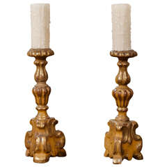 Pair of Small-Scale Carved Giltwood Candlesticks, French, circa 1780