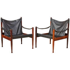 Pair Rosewood Safari Chairs by Illum Wikkelso **Saturday Sale**