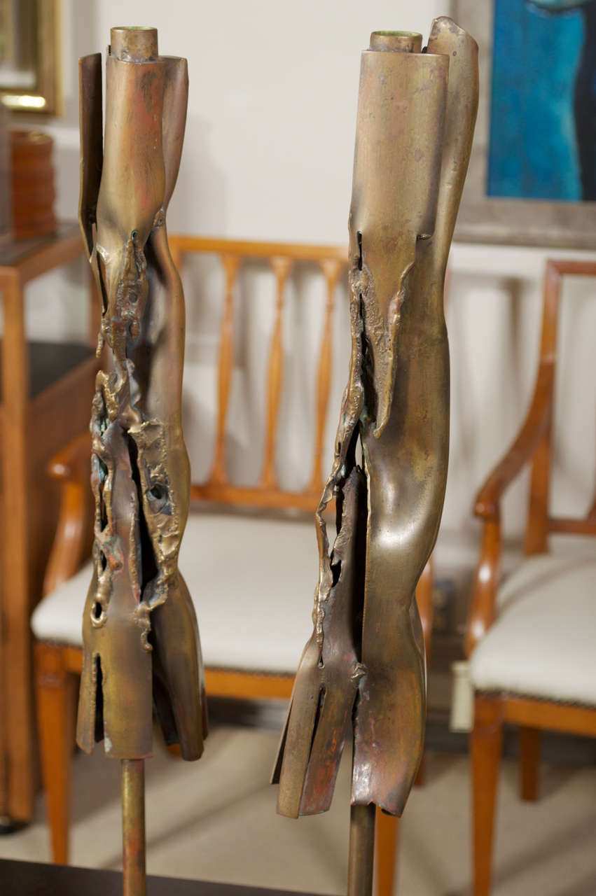 Late 20th Century Pair of Brutalist Bronze Candle Holders by R Stanton *** Saturday Sale***