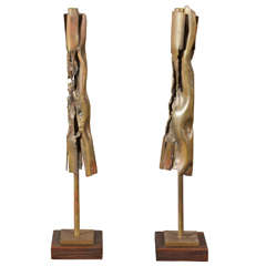 Pair of Brutalist Bronze Candle Holders by R Stanton *** Saturday Sale***
