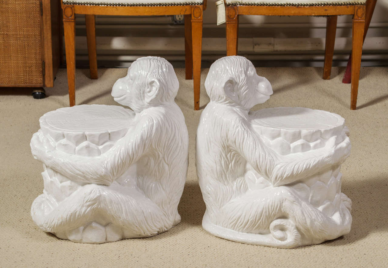 Pair 1970’s White Ceramic Monkey Garden Stools at 1stDibs | white