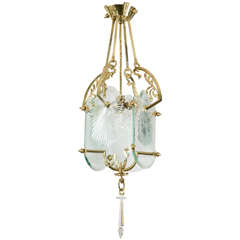 Rare Secessionist Bronze and Crystal Lantern