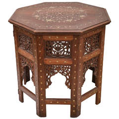 Large Octagonal Indian Teak with Brass Inlay Occasional Table