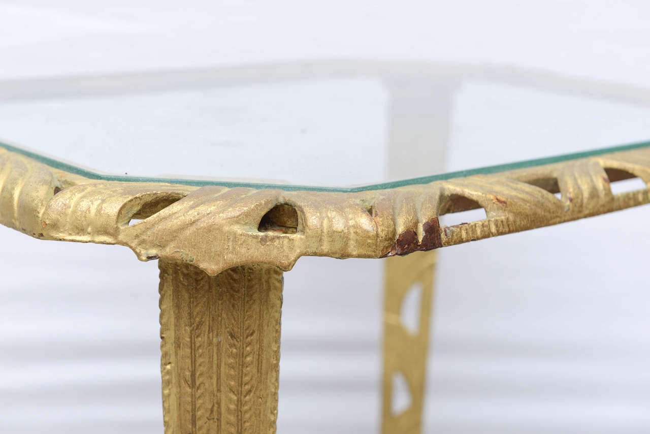 Gold and Glass Hollywood Regency Side Table, 1930 USA 2