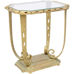 Gold and Glass Hollywood Regency Side Table, 1930 USA