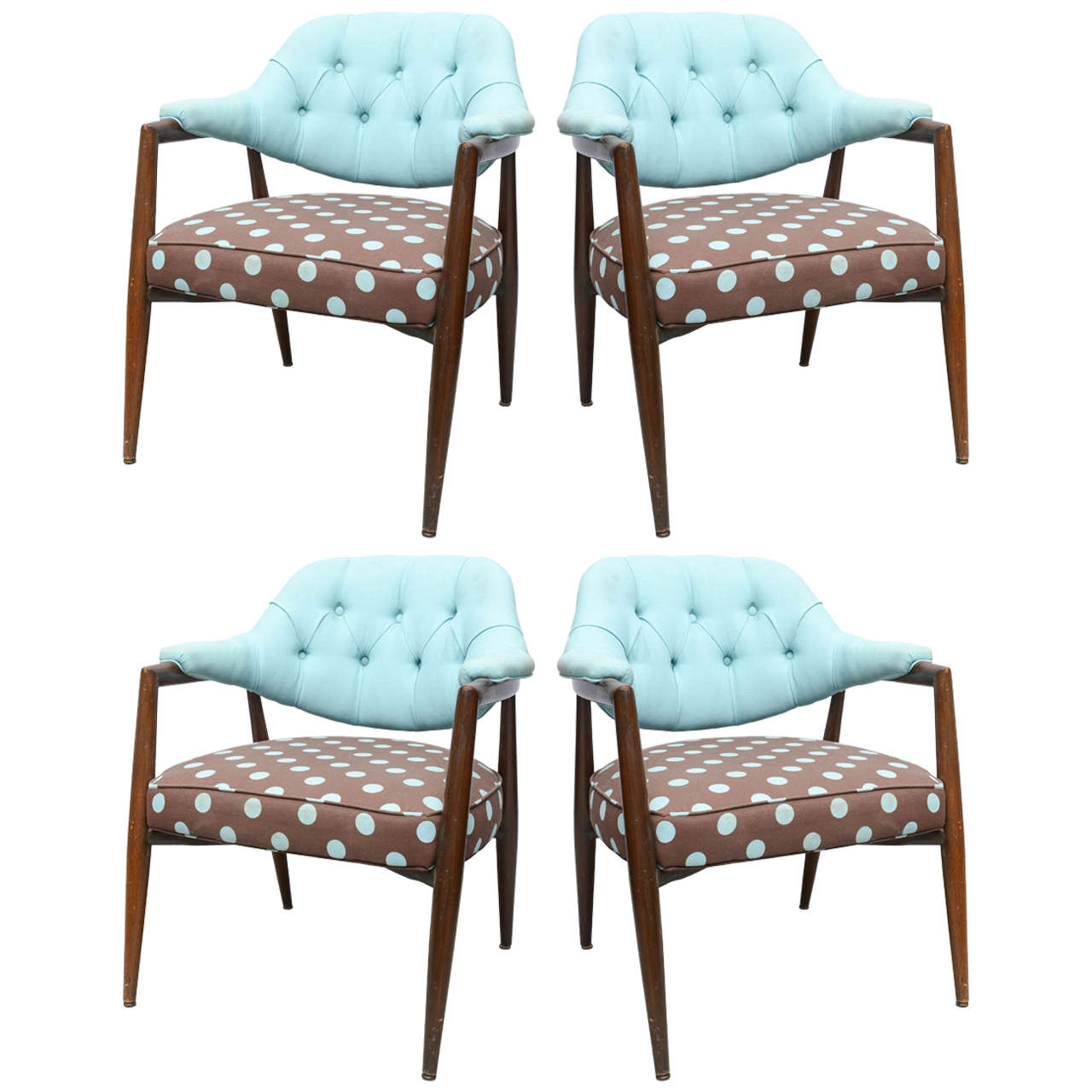 4 fauteuils tapissés en noyer:: USA 1960