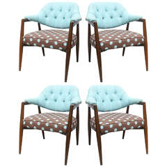 4 walnut upholstered arm chairs, USA 1960 1