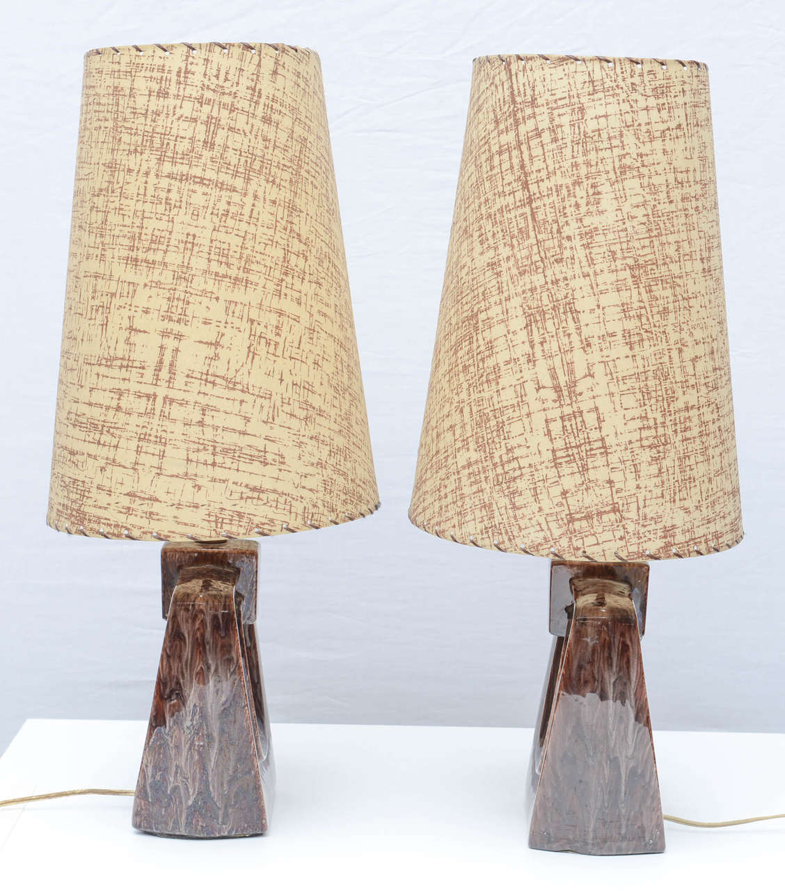 Mid-Century Modern Pair of Gonder Lamps with Custom Shades, USA 1950