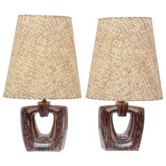 Pair of Gonder Lamps with Custom Shades, USA 1950 1